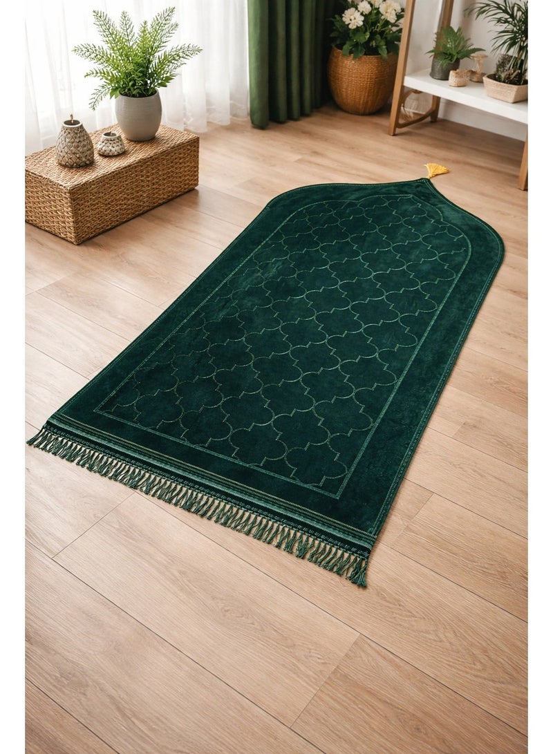 Fabienne Embossed Prayer Mat Dark Green 80x120cm Large Size Anti-Slip Velvet Top Thick Padded Prayer Rug New Design Sajadah Prayer Carpet for Men Women Eid Gift Ramadan - Image 2